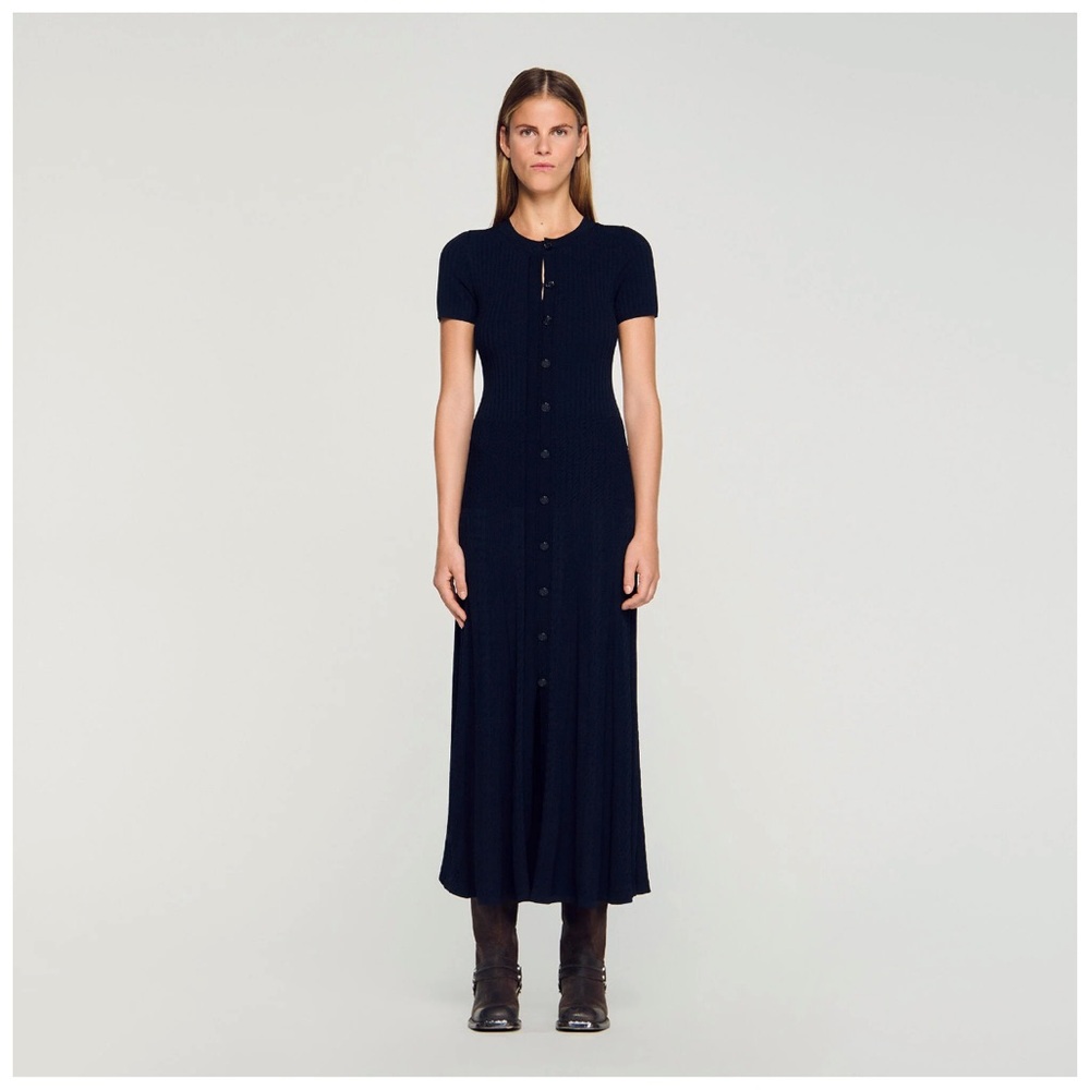 Sandro Knit Maxi Dress Bodycon Navy Blue